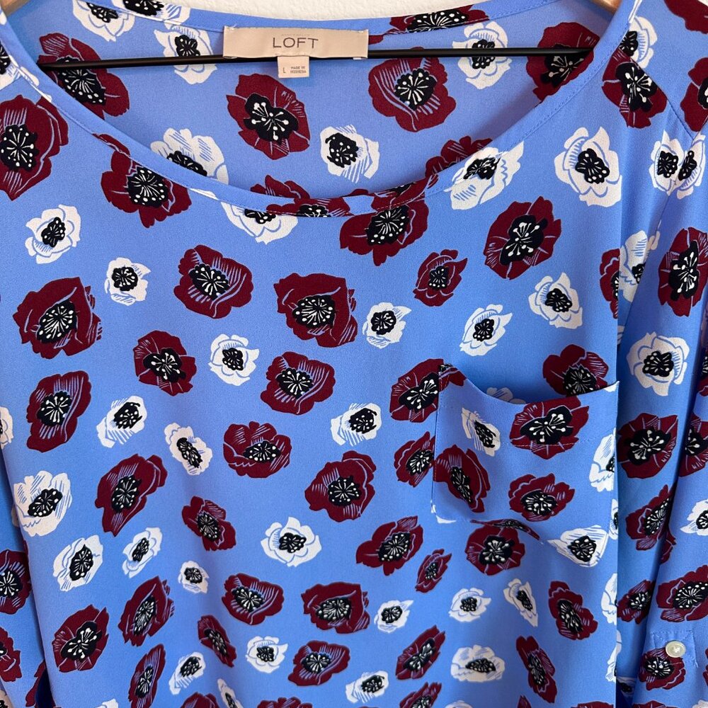 Loft Long Sleeve Floral Blouse Size L - Picture 2 of 5